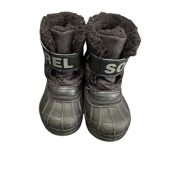 Sorel Snow Commander Hook & Loop Strap Boots Toddler 6 Black Faux Fur-Lined - Picture 2 of 10